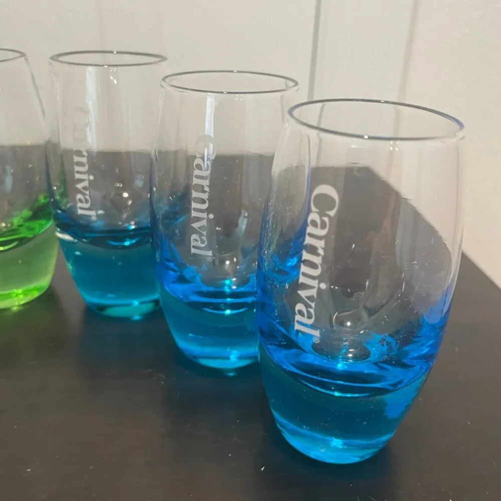 Carnival Cruise Line etched shot glasses SET OF 7 oval shape versatile aesthetic